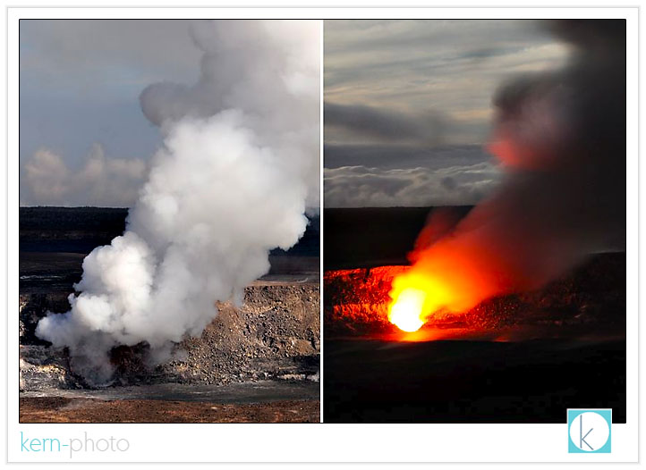 kilauea volcano eruption during day and night